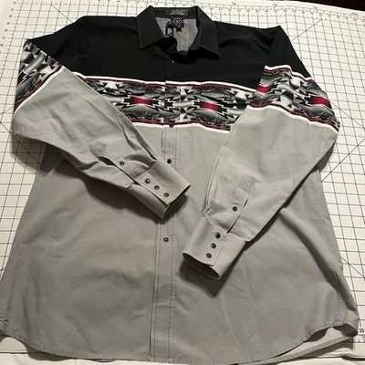 Panhandle Slim Southwest Print Shirt XL Snaps Long Sleeves Red Black - Image 1 of 4
