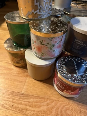 (12) EMPTY LOT Bath & Body Works 3-Wick Candle Jars & Lids - Image 1 of 3