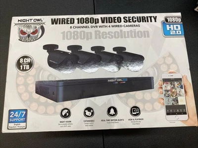 New Night Owl 1080p HD2.0 4 Cameras 1TB 8 Channel Wired Security System Black - Image 1 of 4