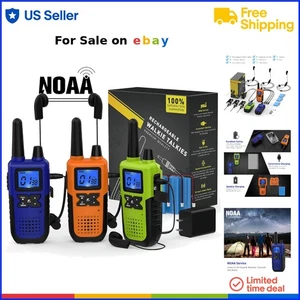 Walkie Talkies Rechargeable Long Range 5 Miles NOAA Weather for Family Team - Picture 1 of 10
