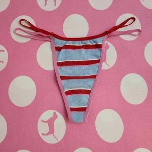 Rare Vintage VS PINK Cotton Low Rise Double String Thong Panty Size Sm Stripes - Bild 1 von 6