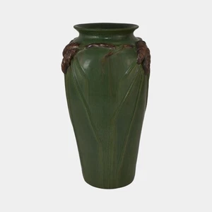 Ephraim Faience Pottery White Pine Green Ceramic Vase 240 - Picture 1 of 6