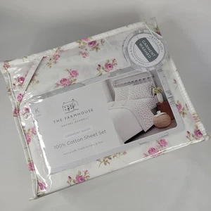 Rachel Ashwell Bauernhaus Shabby Chic KING Bettwäsche Rosa Rosen Salbei Blätter Baumwolle - Bild 1 von 12