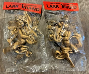 Vintage VERSIEGELT Lot 2 LERCHENMARKE Gold Engel WEIHNACHTSDEKO Ornamente CHINA - Bild 1 von 2