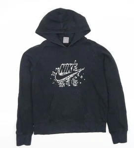 Sudadera con capucha pulóver negra para mujer Nike, talla 12, estampado gráfico - Imagen 1 de 12