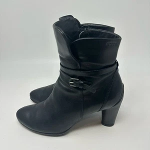 Ecco Sculptured 75 Mid Cut Boot SZ 39 Ankle Booties Black Leather - Picture 1 of 14