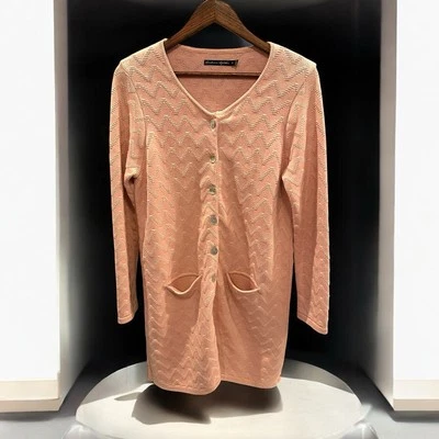 Cardigã longo feminino Gudrun Sjoden malha texturizada algodão orgânico blush rosa tamanho P - Imagem 1 de 4