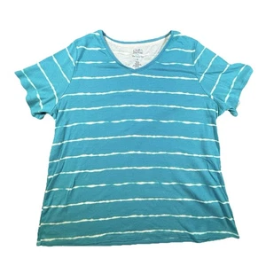 Croft & Barrow The Classic Tee Top 1X XL V-Ausschnitt dunkelblau gestreift Kurzarm - Bild 1 von 12
