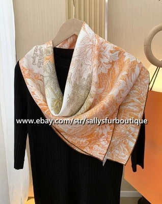 Sallys Heavy 18 Momme Twill Silk Wrap Scarf Garden Print Double Face Shawl 35" - Image 1 of 4