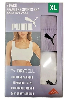 PUMA Women's Performance 2-Pack Seamless Sports Bras, White/Purple,  XL - Image 1 of 4
