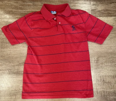 De colección Linda Camisa Polo Años 80 Disney Mickey Mouse Rojo/Azul Marino Rayas Pequeña S XS Foto 1 de 4