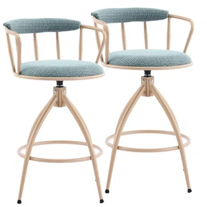 2pcs Chenille Swivel Counter Height Bar Stools Upholstered Barstools Blue - Picture 1 of 9