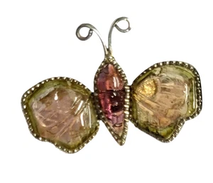 Misura 6 US 925 Argento Sterling Anello Farfalla Con Natural Rubellite Tormalina - Foto 1 di 14