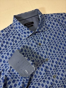 Bugatchi Classic Fit Shirt Men's XL Blue Geometric Cotton Long Sleeve Button Up - Picture 1 of 9