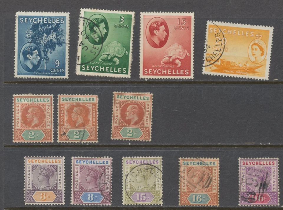 Estampillas de Seychelles 1890-1953 SG1;3;6;8;24;71;136;136a;139a;179 CV £126,7 Foto 1 de 2
