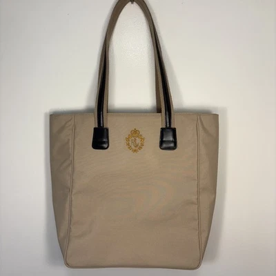 复古 Ralph Lauren 托特包 Crest 厚尼龙棕褐色按扣单肩包  — 第 1/4 张图片