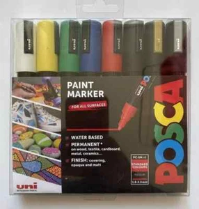 Marcador de pintura Posca PC-5M 8 colores estándar 1,8-2,5 mm mediano con oro y plata - Imagen 1 de 1