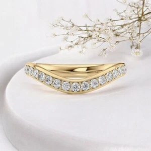 14K Yellow Gold Band Engagement Ring 3.0 MM Lab Created Round Cut 0.50 Ct - Picture 1 of 10