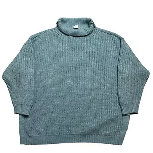 POETRY Roll Neck Chunky Knit Jumper Oversize UK16 Wool Cotton Turquoise - Picture 1 of 9