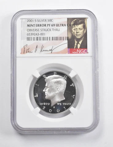 Error PF69 UCAM 2001-S Kennedy Silver 50C Signed LBL OBV Struck Thru NGC *3431 Cover