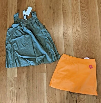 NWT Size M 8 Gap Kids Army Green Blouse Tank Top Orange Skort Skirt 2 Piece Set - Image 1 of 3