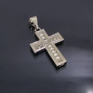 18K White Gold Filled Stunning Italian Spikes 18ct GF Cross Pendant 30mm - Picture 1 of 7