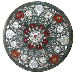 30" Beautiful Green Marble Coffee & Tea Table Mop & Carnelian Stone Handmade Art - Picture 1 of 9