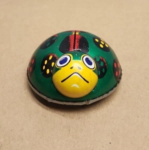 Vintage Lady Bug Friction Tin Metal Litho Toy K JAPAN Beetle Green Yellow Black - Picture 1 of 7