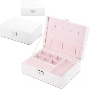 Orologio Kendal Bianco 2 Strati Scatola Gioielli Piccola Pelle Organizer Gioielli con Serratura - Foto 1 di 7