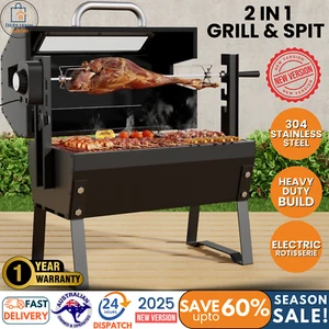 Spit Roaster Portable BBQ Grill Charcoal Smoker 2in1 Outdoor Cooking Electric AU - Picture 1 of 15