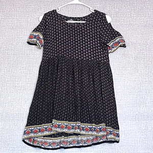 Angie Girls Size S Boho Cold Shoulder Babydoll Dress Geometric Print - Picture 1 of 8
