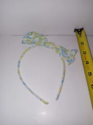 Faixa de cabelo feminina com laço azul amarelo flores florais - Imagem 1 de 3