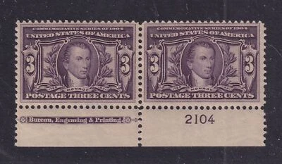 1904 Louisiana Purchase 3c violet Sc 325 MHR OG plate number & imprint pair (CD - Image 1 of 2