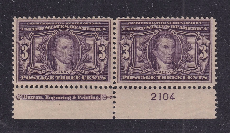 1904 Louisiana Purchase 3c violet Sc 325 MHR OG plate number & imprint pair (CD - Image 1 of 2