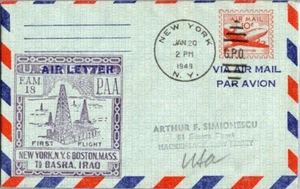 Pan American World Airways First Flight New York - Basra Iraq - 1949 - Picture 1 of 2