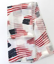 Women's Long Silk Feel Scarf Vintage American Flag Patriotic Print Scarf # 5383