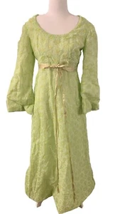 70s Vtg Green Yellow Daisy Dress Maxi Bishop Puff Sleeve Prairie Cottage Hippie - Picture 1 of 8