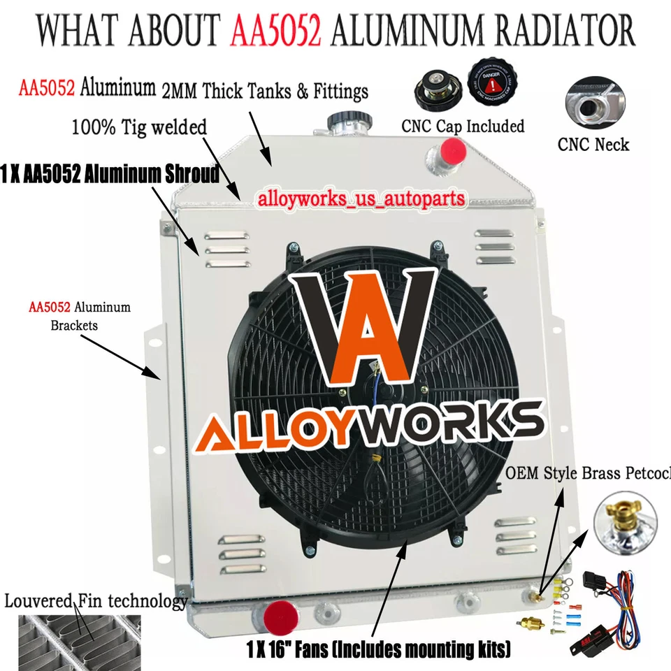 4 Row Radiator+Shroud Fan Fit 1942-1952 Ford 1 1/2 3/4 Ton Pickup F1 F2 F3 F4 V8 Foto 1 de 4