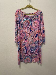 Lilly Pulitzer Sophie Shift Dress XL Floral Pink 3/4 Sleeve Knit Stretch -EUC!