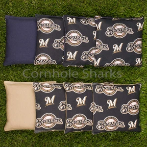 Cornhole Bean Bags Set of 8 ACA Regulation Bags Milwaukee Brewers Free Shipping - Picture 1 of 2