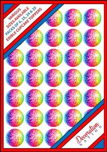 35 x Multicoloured Disco Ball Edible Wafer Cupcake Cake Toppers 6 15 24 Party 80