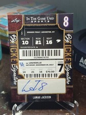 LAMAR JACKSON 2022 LEAF IN THE GAME USED SPORTS BIG TICKET SIGNATURE AUTO