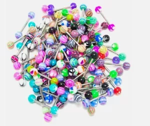 30 X Tongue Bars Surgical Steel Barbell Rings Mixed Ball Bar Piercing Jewellery - Picture 1 of 3