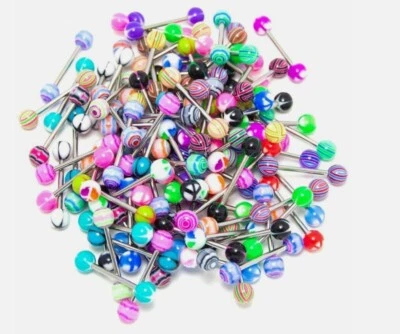 30 X Tongue Bars Surgical Steel Barbell Rings Mixed Ball Bar Piercing Jewellery - Image 1 of 3