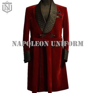 New Men's Maroon Smoking Velvet Jacket ,Wedding Party Wear Long Coat Fast Ship - Picture 1 of 5