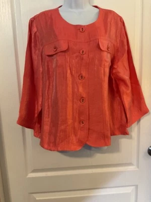 Ruby Rd. Chaqueta Mujer 16W Naranja Brillo Metálico Manga Larga Ligera -B18 Foto 1 de 4