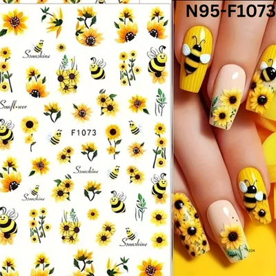 Lindas pegatinas de uñas de girasol y abeja - arte en uñas 3D para uñas naturales o acrílicas Foto 1 de 4