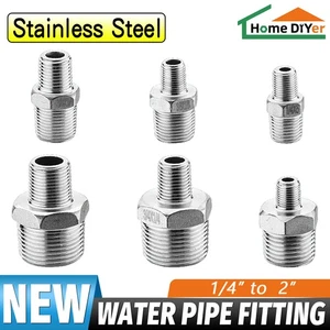 Stainless Steel Pipe Fitting Straight Male to Male Nipples Reducer Adapter - Picture 1 of 33