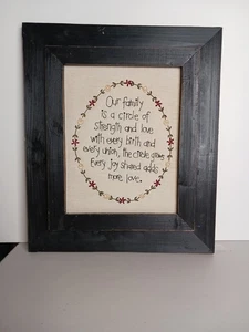 VTG Cross Stitch Sampler Needlepoint Wall Art Family Home Heart Framed Country - Picture 1 of 8
