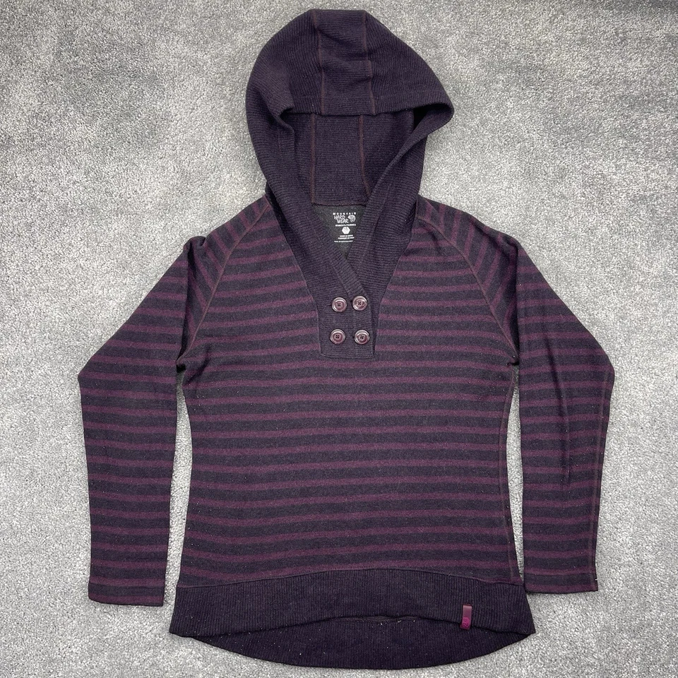 Sudadera con capucha Mountain Hardwear para mujer grande púrpura a rayas mezcla de lana pulóver al aire libre Foto 1 de 4